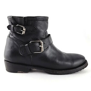 ASH Women's Trick Ankle Boot Black Leather  Biker Double Strap Buckle Size 37